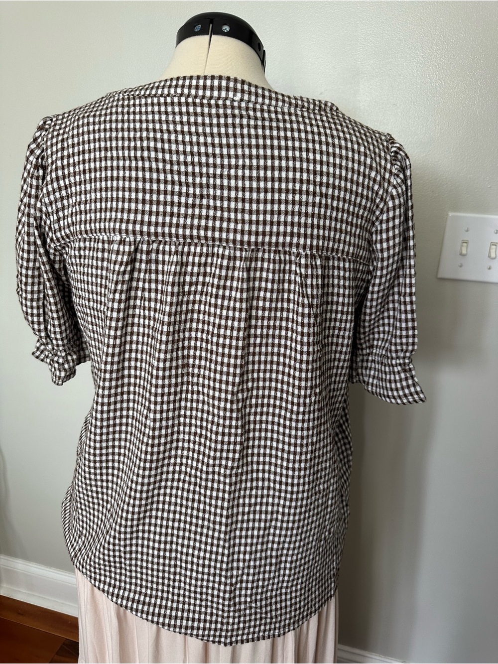 Jane and Delancey Brown and White Gingham Button-Down Top - Picture 6 of 6